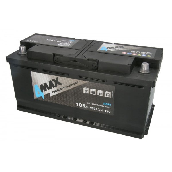 4MAX BAT105 12V 105Ah/950A AGM 394x175x190 B13 START&STOP 