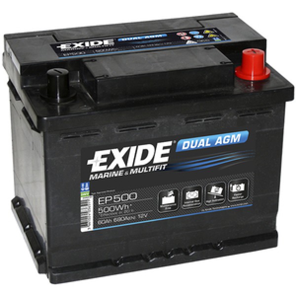 EXIDE EP500 DUAL AGM 12V 60Ah/680A 242x175x190 -+