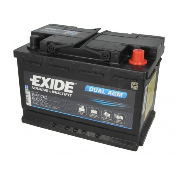 EXIDE EP600 70Ah/760A DUAL AGM 278x175x190 B13