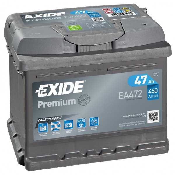 EXIDE EA472 PREMIUM 47Ah 450A (- +) 207x175x175