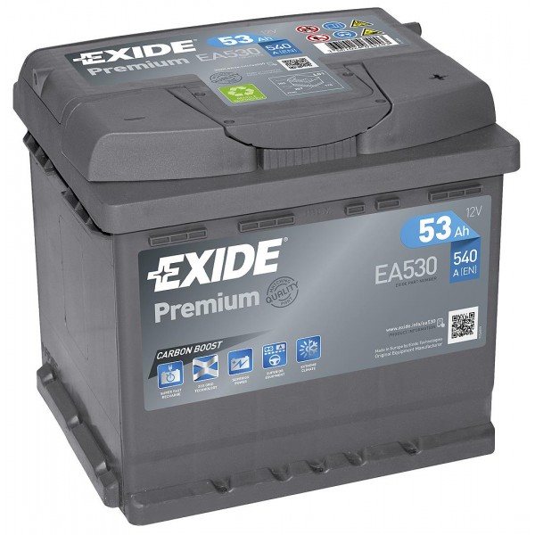 EXIDE EA530 PREMIUM 53Ah 540A (- +) 207x175x190