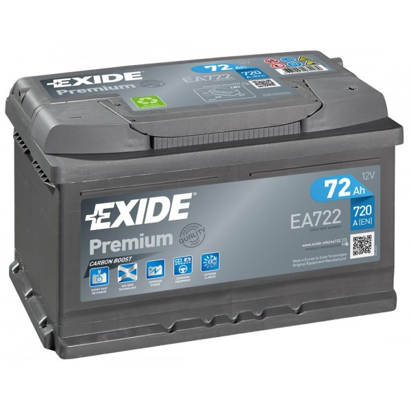EXIDE EA722 PREMIUM 72Ah 720A (- +) 278x175x175
