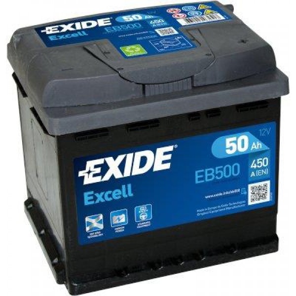 EXIDE EB500 EXCELL 50Ah 450A (- +) 207x175x190