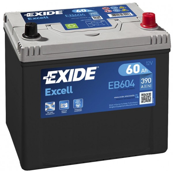 EXIDE EB604 EXCELL 60Ah 390A (- +) 230x172x220
