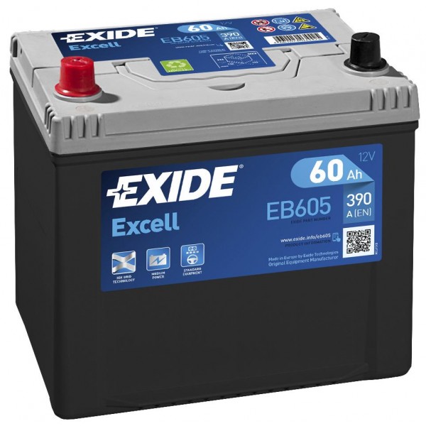 EXIDE EB605 EXCELL 60Ah 390A (+ -) 230x172x220