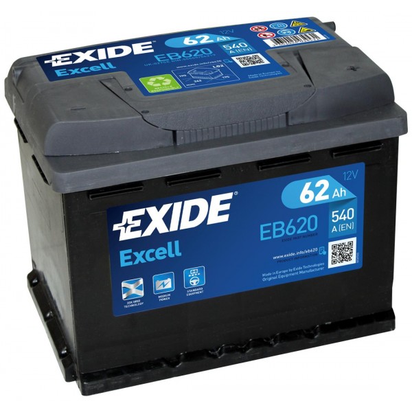 EXIDE EB620 EXCELL 62Ah 540A (- +) 242x175x190