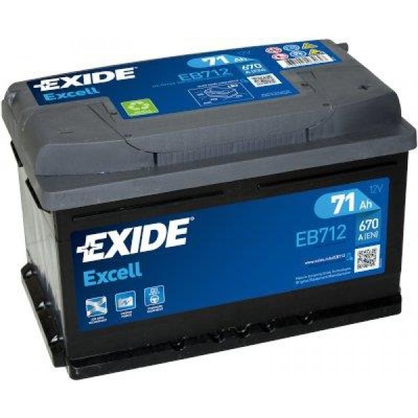 EXIDE EB712 EXCELL 71Ah 670A (- +) 278x175x175