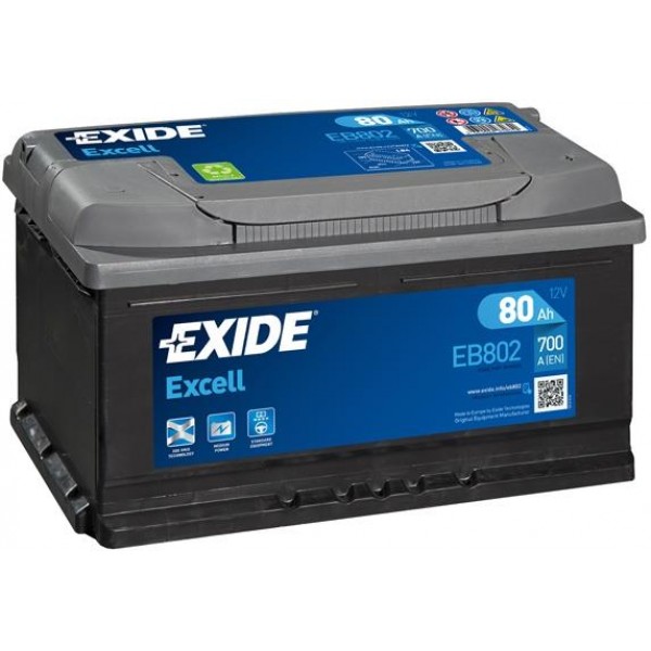 EXIDE EB802 EXCELL 80Ah 700A (- +) 315x175x175