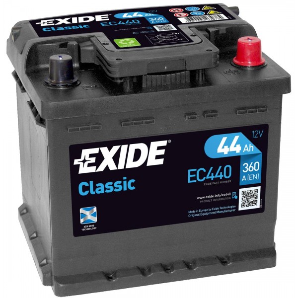 EXIDE EC440 CLASSIC 44Ah 360A (- +) 207x175x190