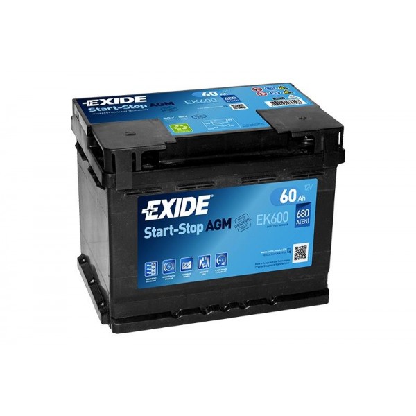 EXIDE EK600 AGM 60Ah 680A (- +) 242x175x190
