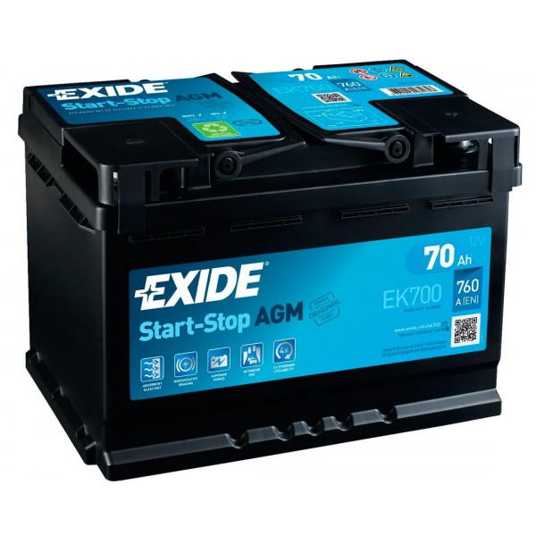 EXIDE EK700 AGM 70Ah 760A (- +) 278x175x190