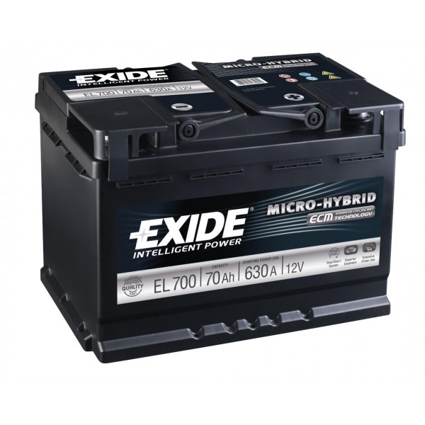 EXIDE EL700  ECM (EFB) 70Ah 630A (- +) 278x175x190