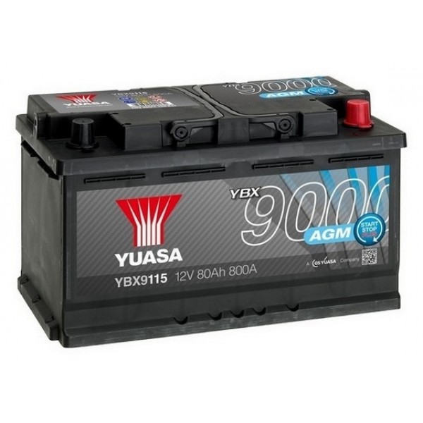 YUASA YBX9115 80Ah 800A  AGM Start Stop Plus  0(- +) 317x175x190